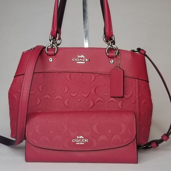 Coach Handbags - COACH 2PCS SET Signature EMBOSSED BAG + WALLET